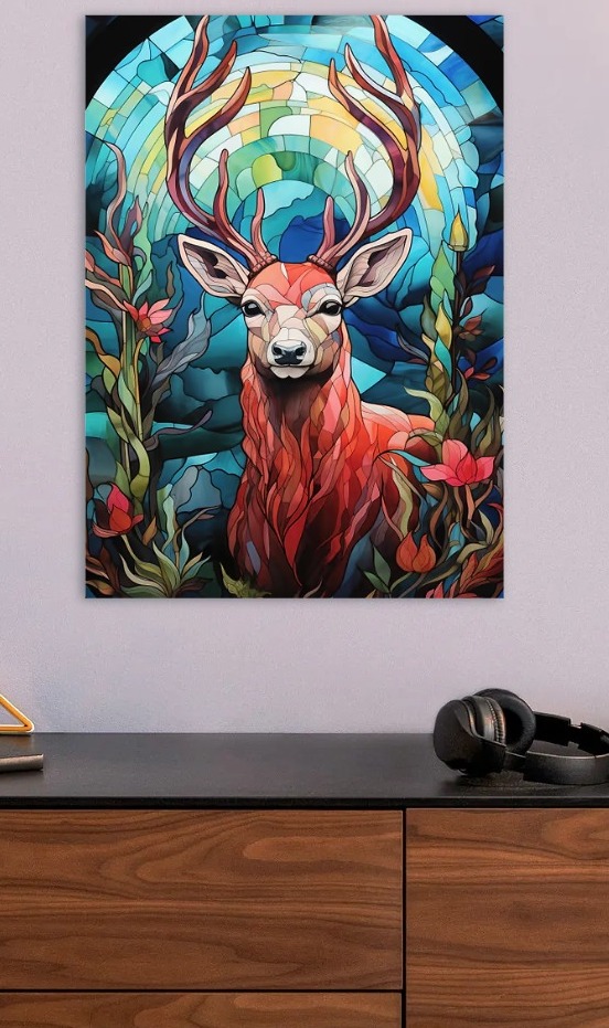 Stained Glass Deer Portrait — metal poster wall art by Lineer